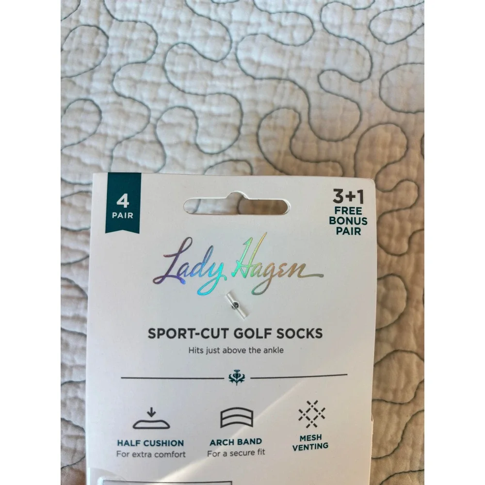 Lady Hagen Womens Sport-Cut Golf Socks 4 Pair White Grey Blue Shoe Size 5-10